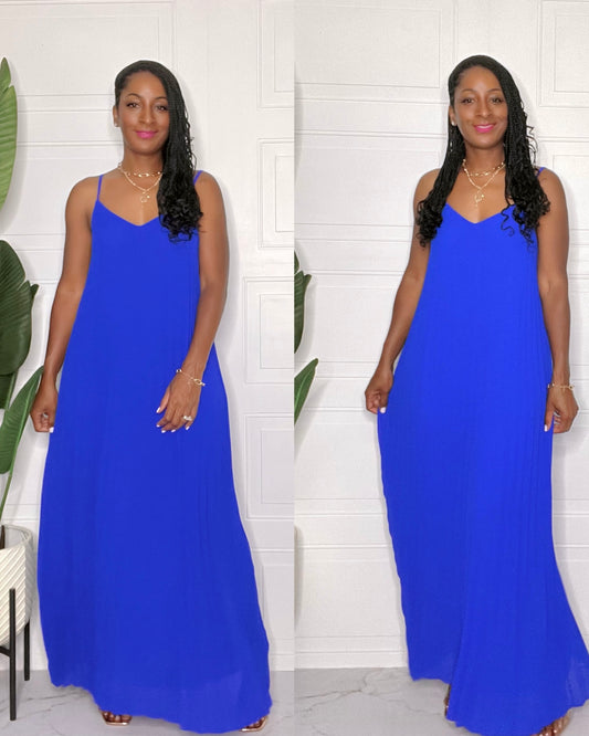Neon Blue pleated Maxi dress