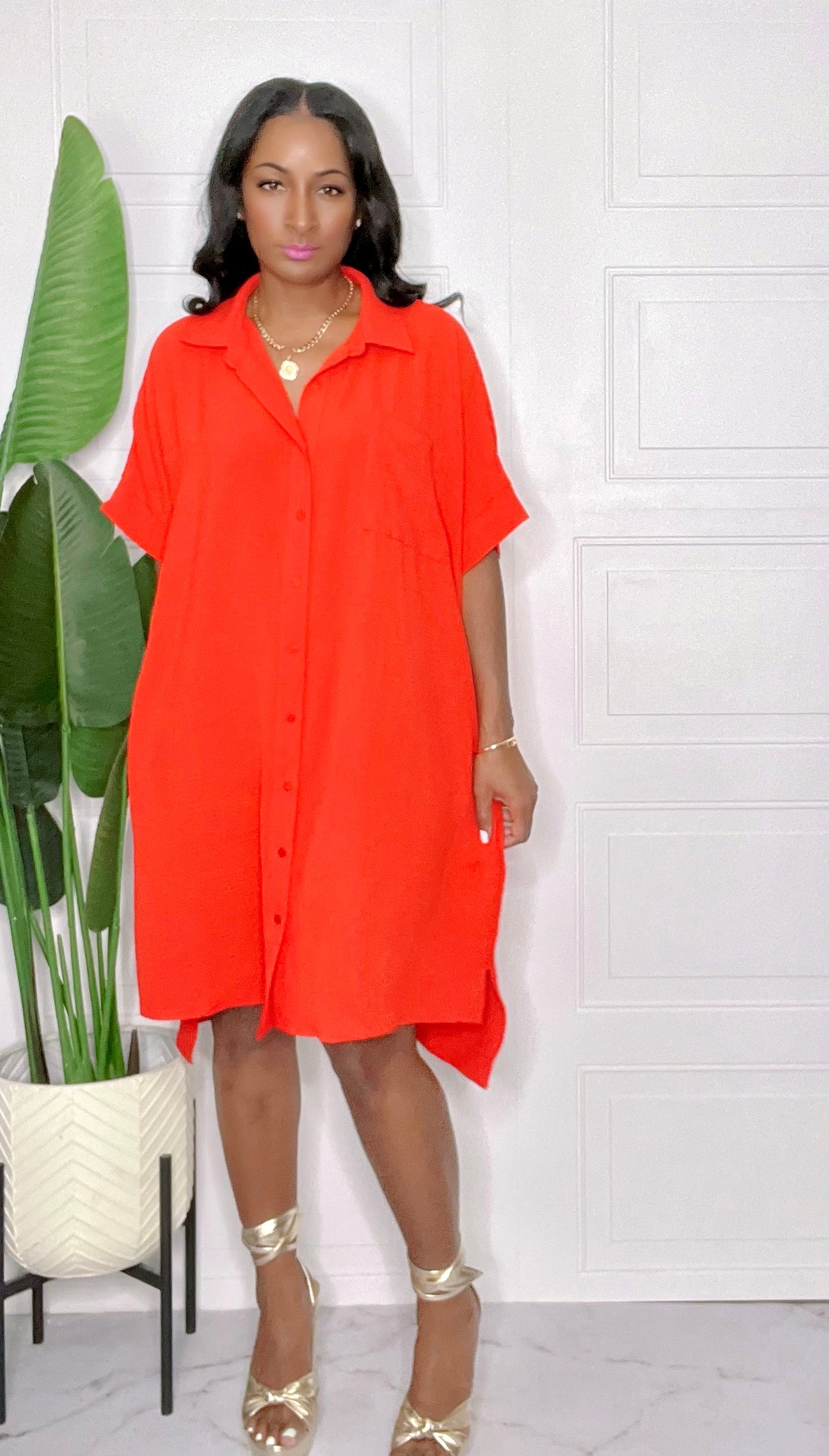 Daija II Orange Oversized Shirt Dress
