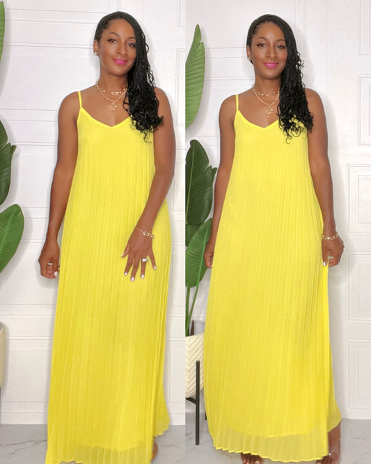 Lime Yellow pleated maxi dress