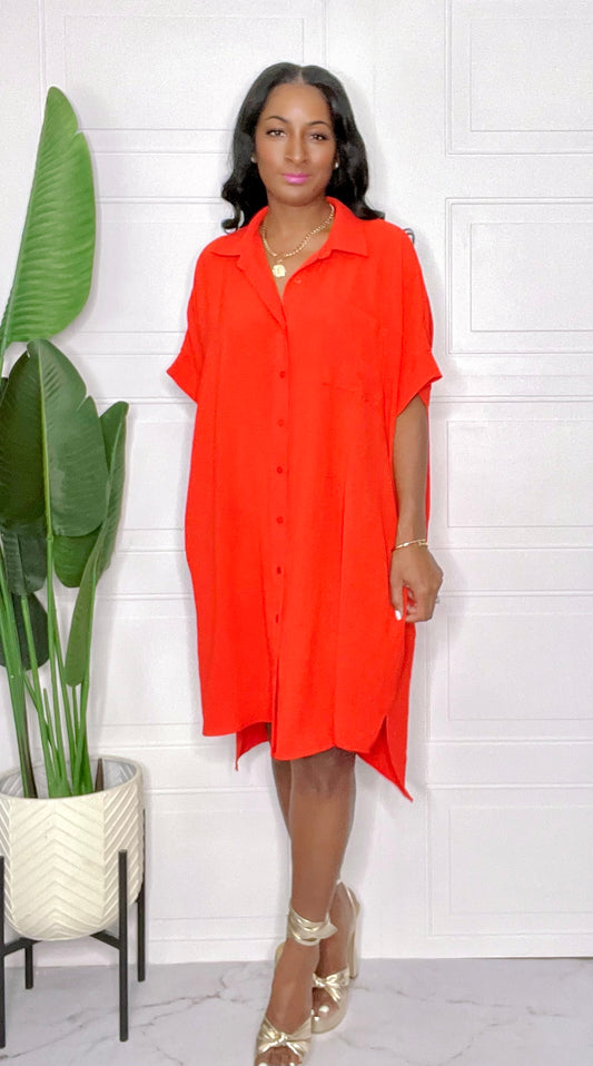 Daija II Orange Oversized Shirt Dress