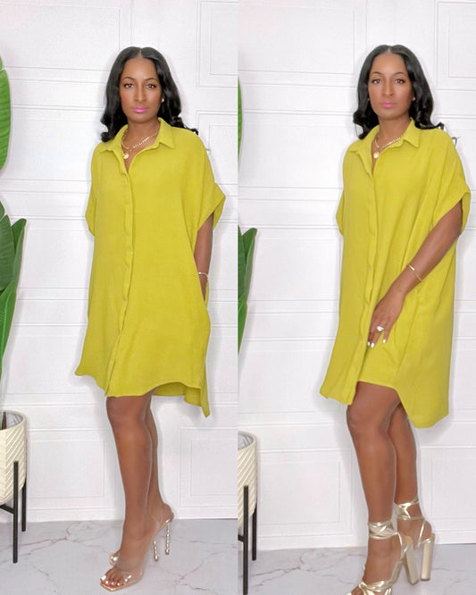 Daija Olive Mustard/Lime Oversized Shirt Dress