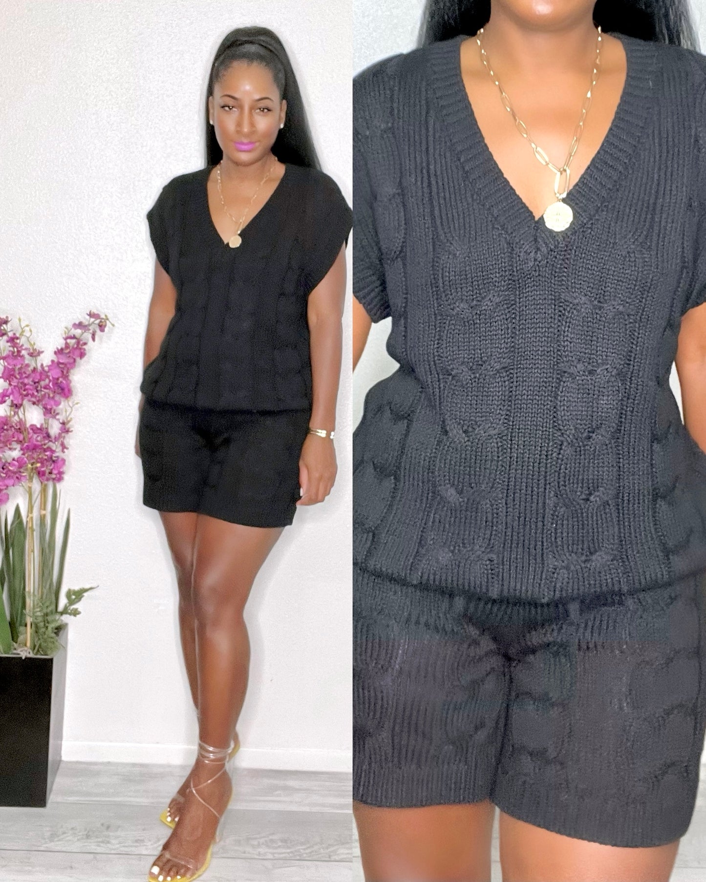Nina Black knit short set