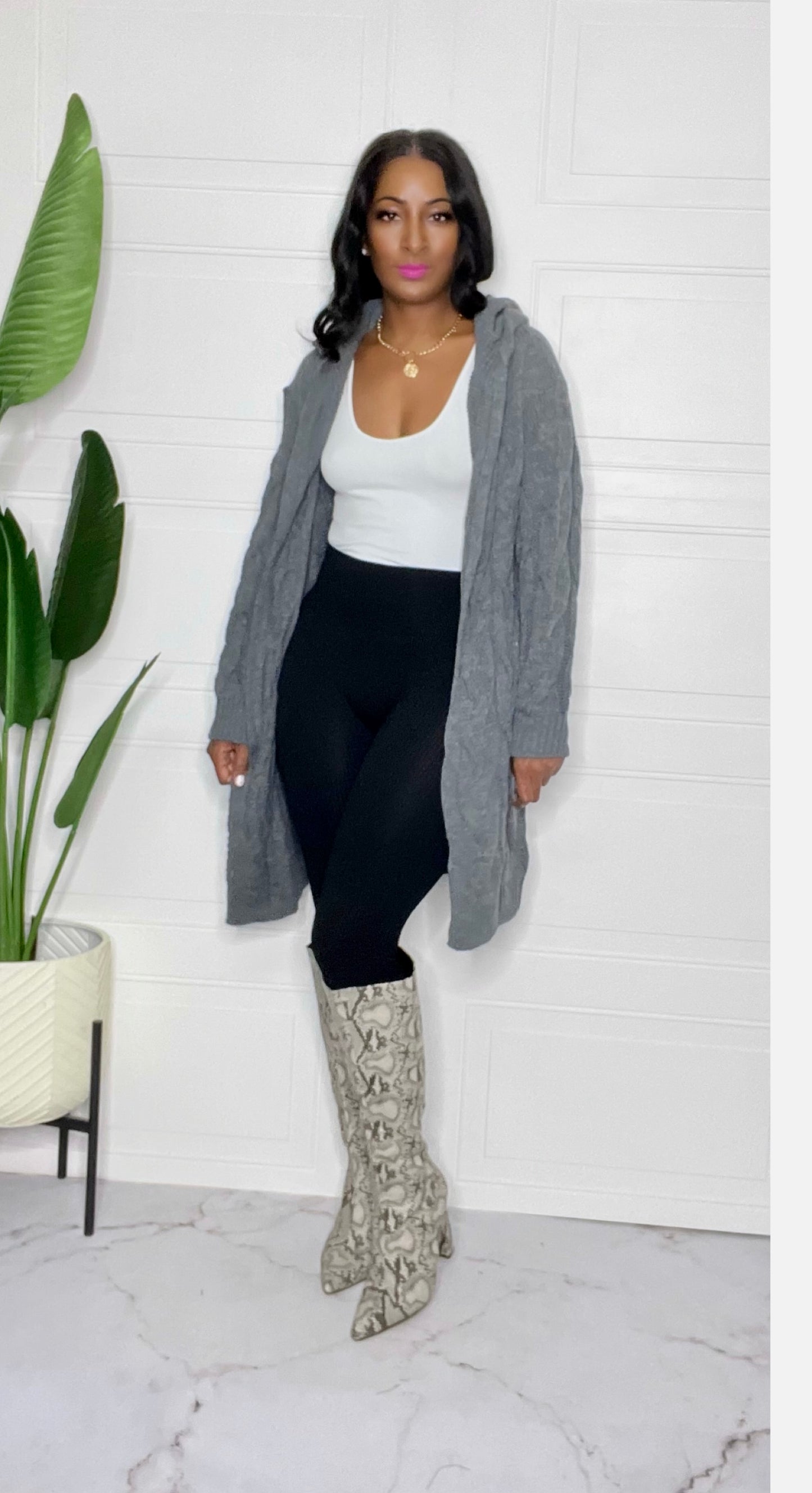 Hooded Cardigan Ash Grey