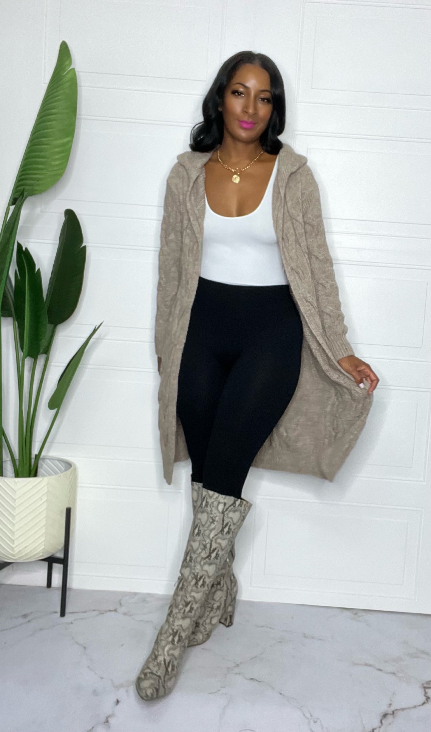 Hooded Cardigan Beige